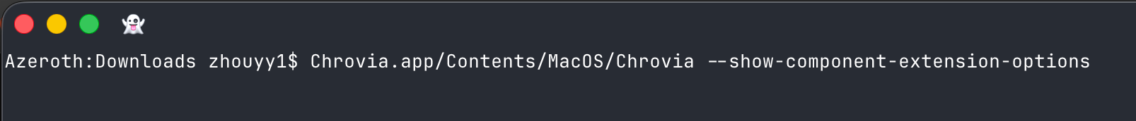 Launch Chrovia from the Downloads directory with --show-component-extension-options
